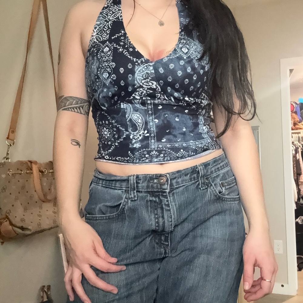 No Boundaries Navy Bandana Print Crop Top